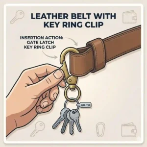 An illustration demonstrating the quick-release functionality of a tactical duty belt key holder for fast access to keys.