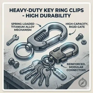 A side-by-side comparison illustration of a classic basketweave leather duty belt key holder and a durable ballistic nylon version.