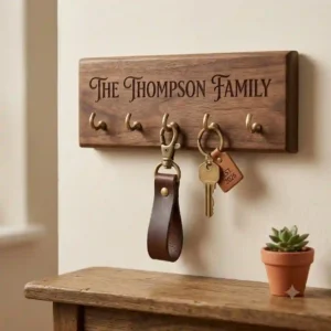 Stylish entryway decor featuring a key chain holder custom matched to home aesthetics.