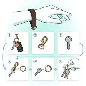 A wrist key ring with a detachable mechanism.