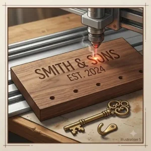 A beautifully wrapped custom personalized key rack being presented as a thoughtful housewarming gift.